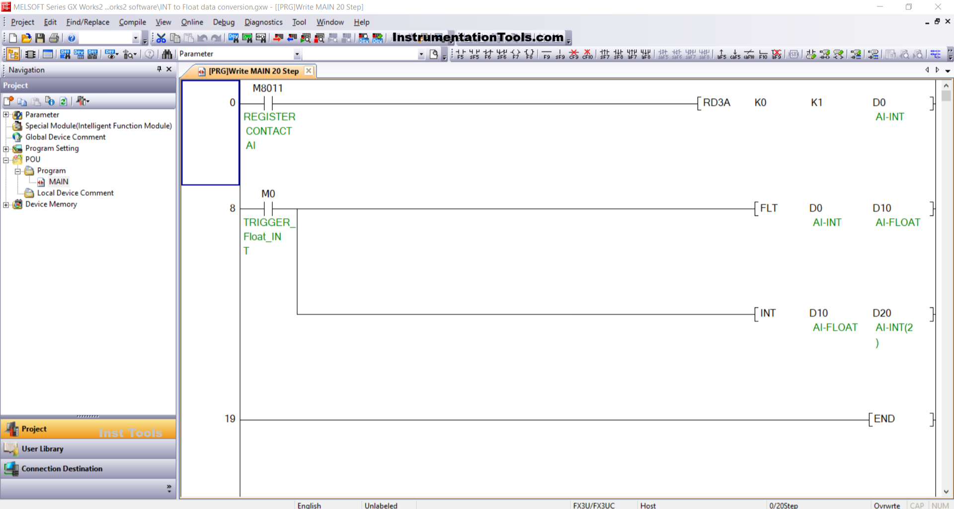 Mitsubishi PLC – Convert Integer to Float in Ladder Logic
