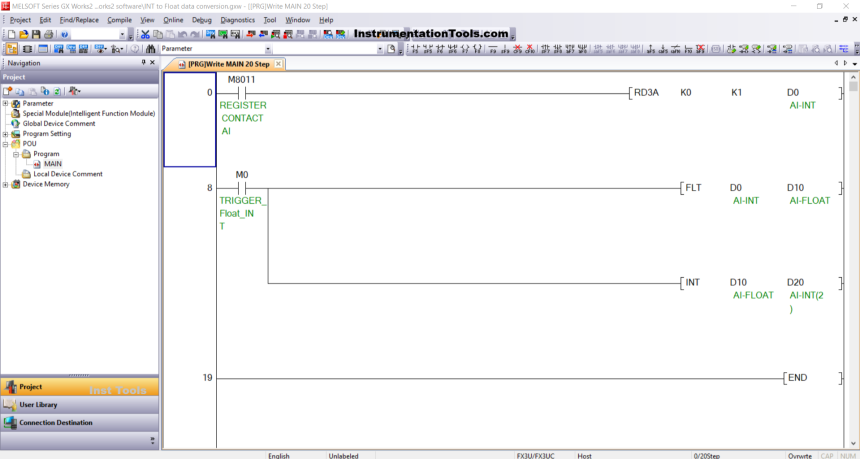 Mitsubishi PLC – Convert Integer to Float in Ladder Logic