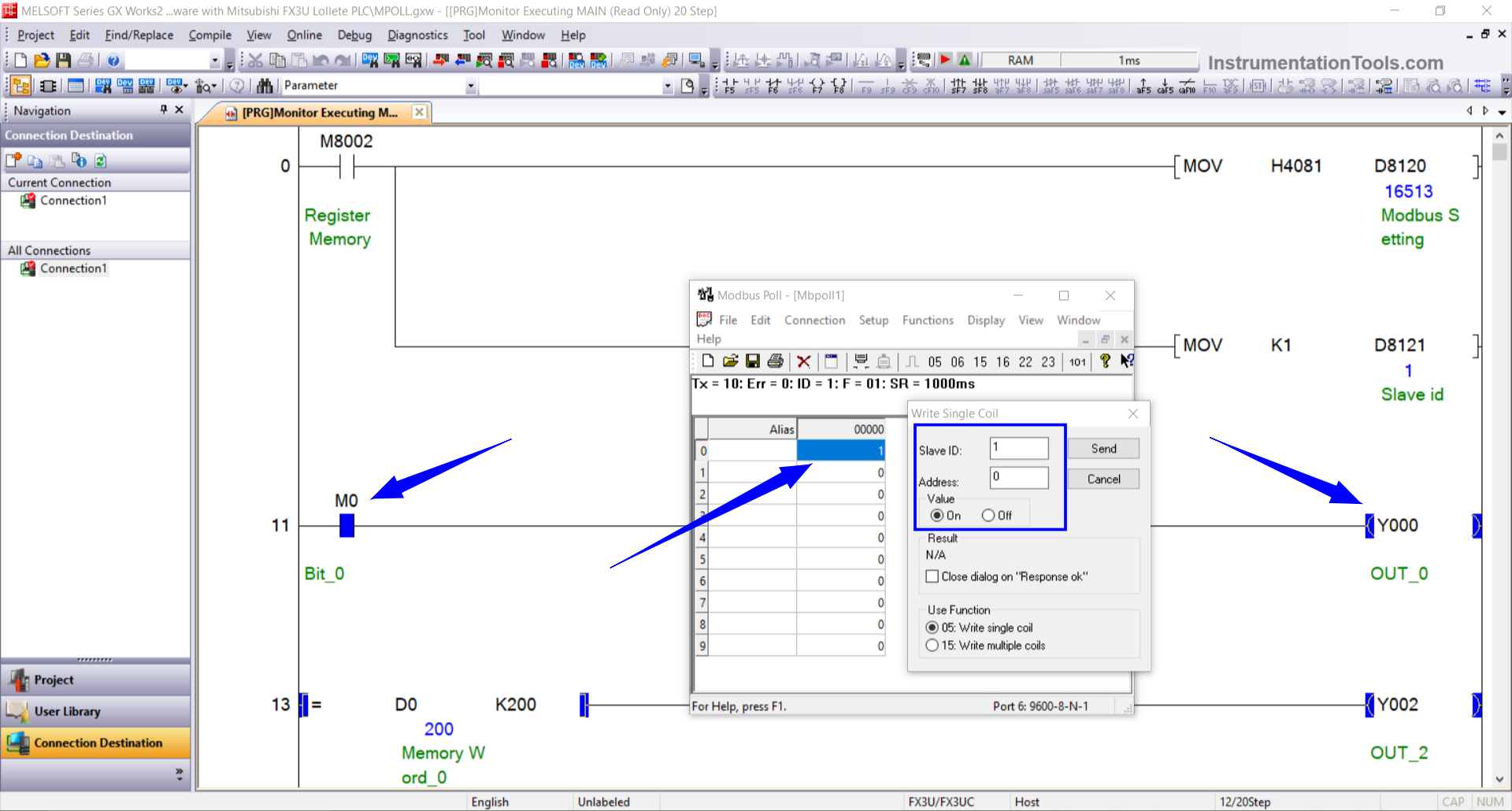 Modbus Holding register simulation result