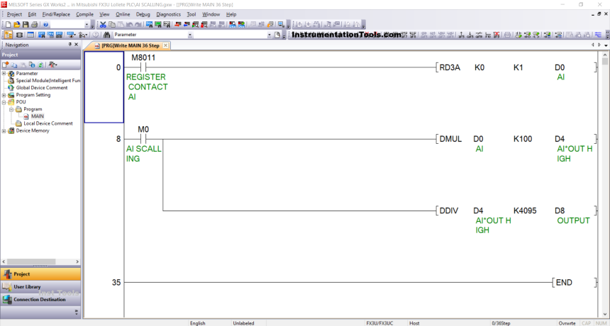 Scaling Analog Input to 0-100% in Mitsubishi FX3U PLC