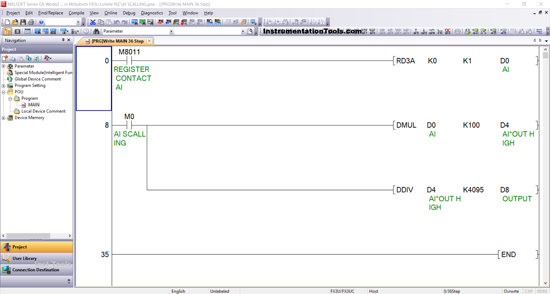 Scaling Analog Input to 0-100% in Mitsubishi FX3U PLC