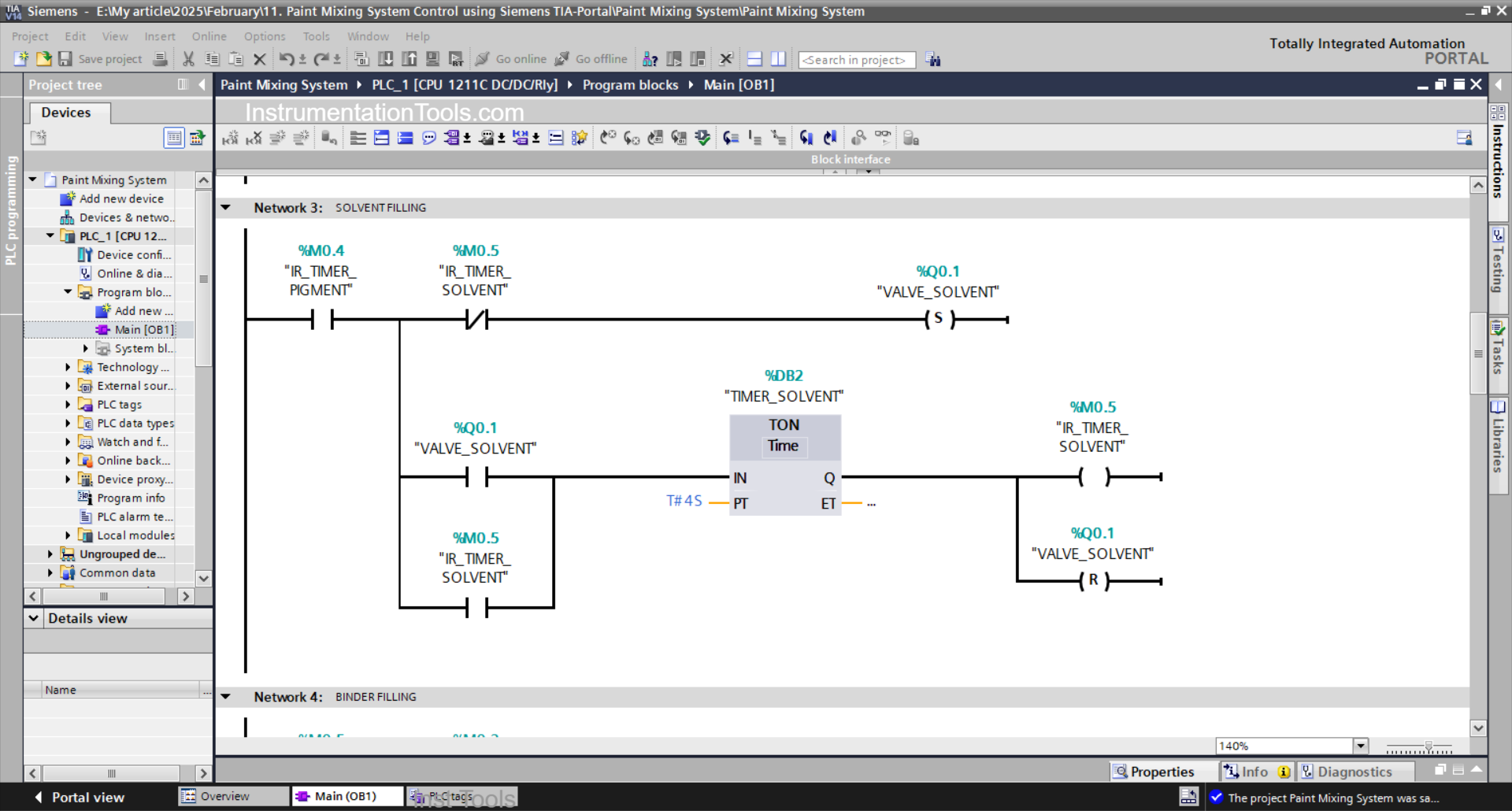 Automated Paint Mixer Control Using Siemens PLC Ladder