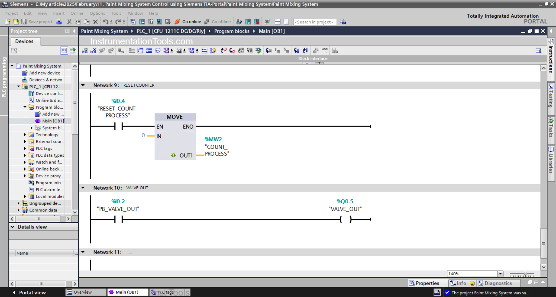 Siemens Ladder Logic Program for Paint Mixing System