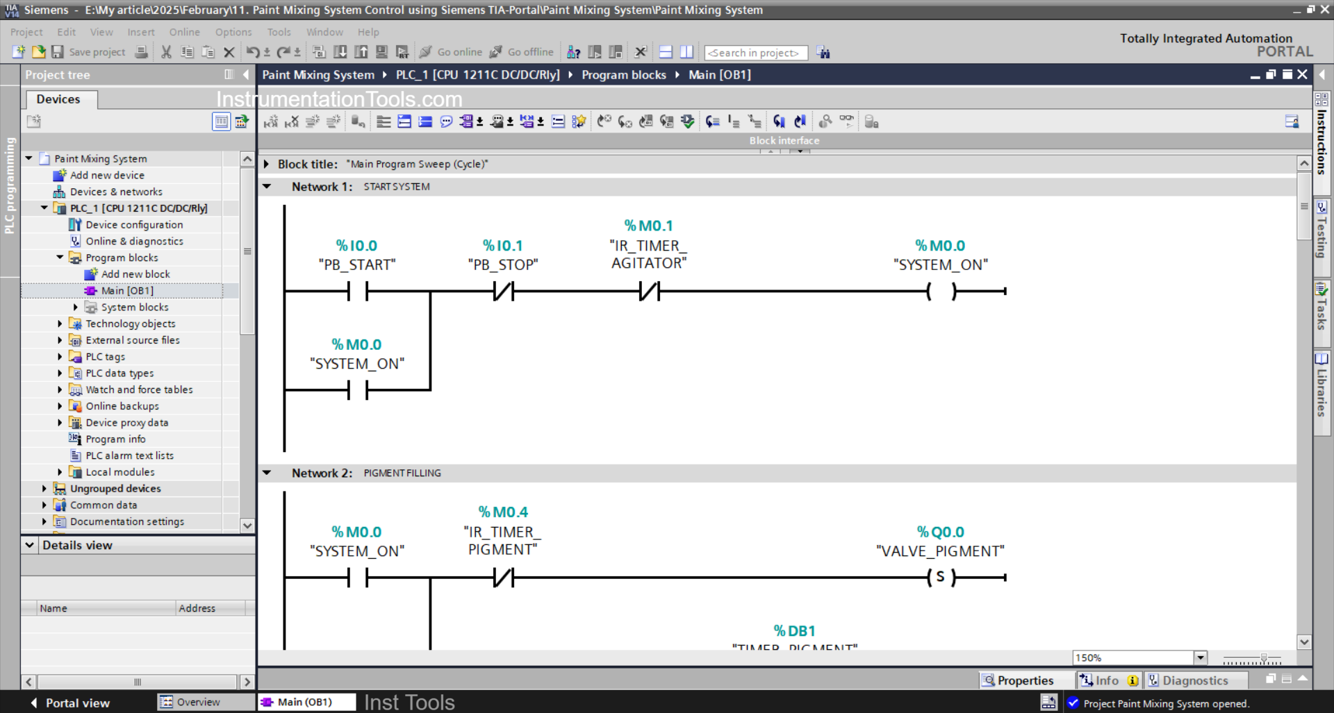 Siemens TIA Portal Program for Automated Paint Mixing