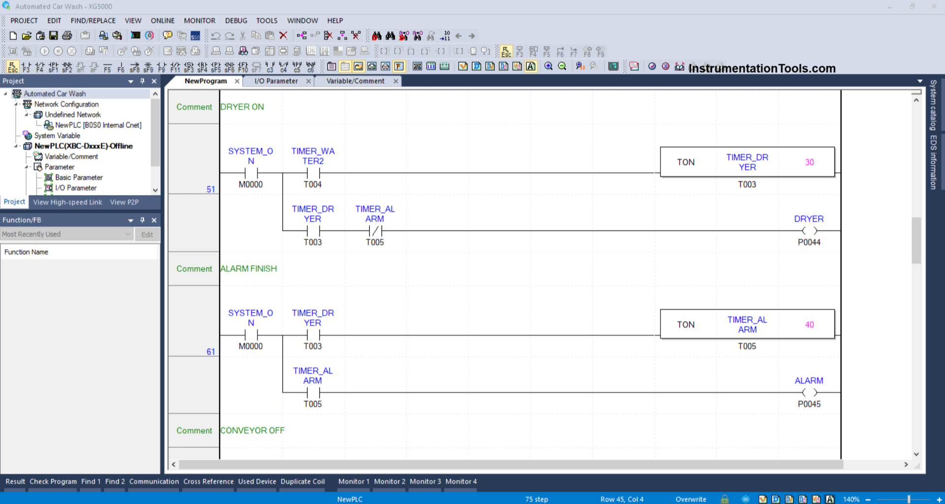 PLC Ladder Logic for Automatic Vehicle Cleaning System