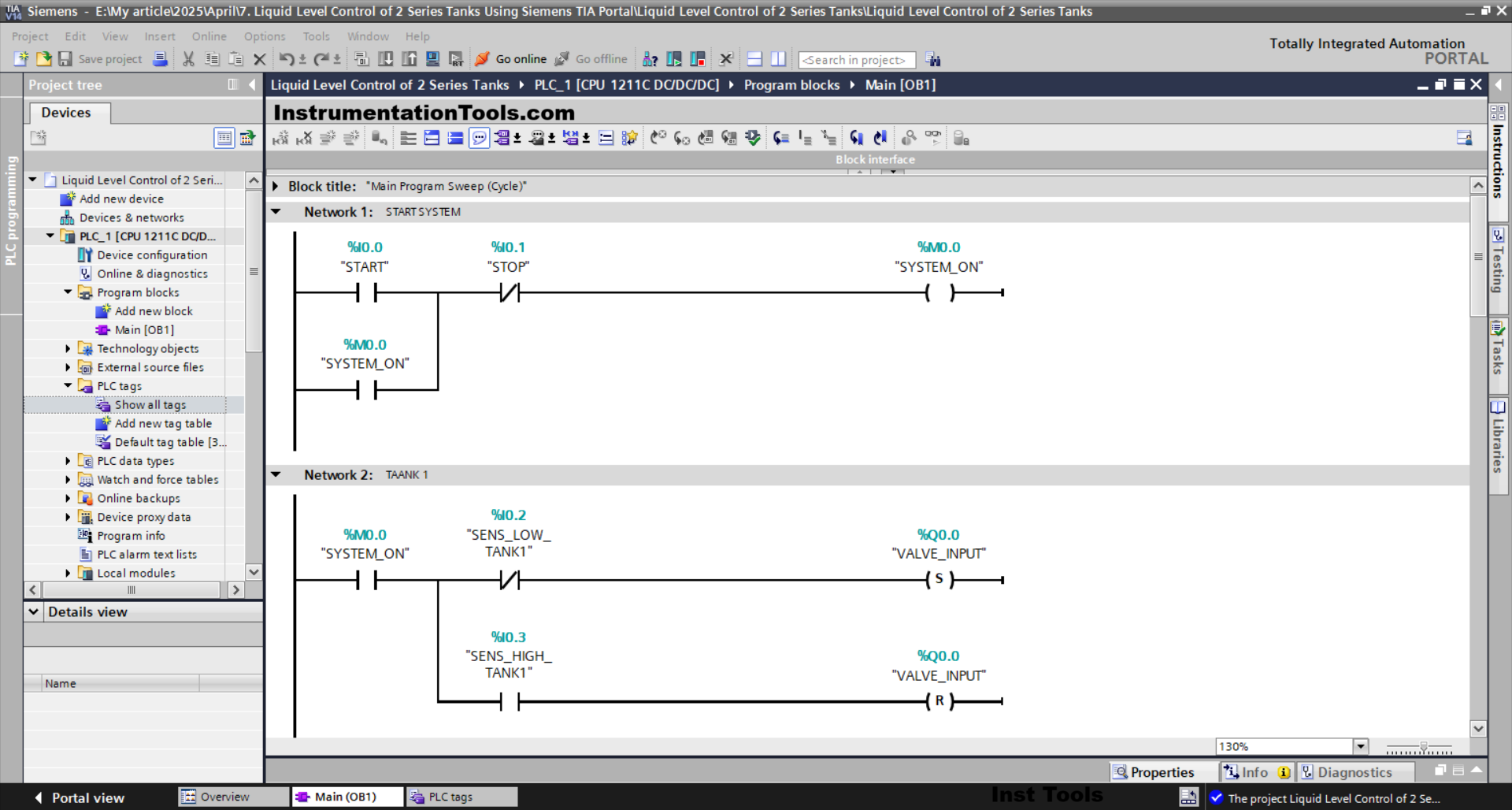 Siemens PLC Logic for Dual Tank Liquid Control