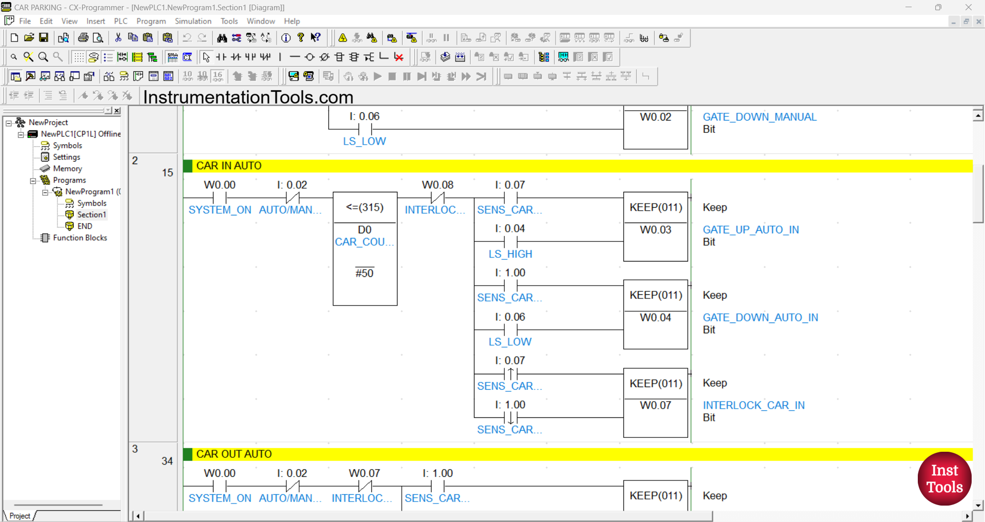 Auto Parking System with Gate Logic in CX-Programmer