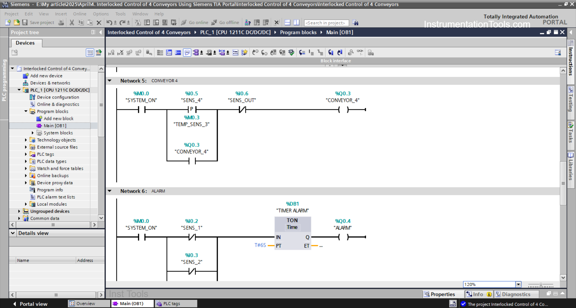 Designing a Four Conveyor System with Interlock in TIA Portal