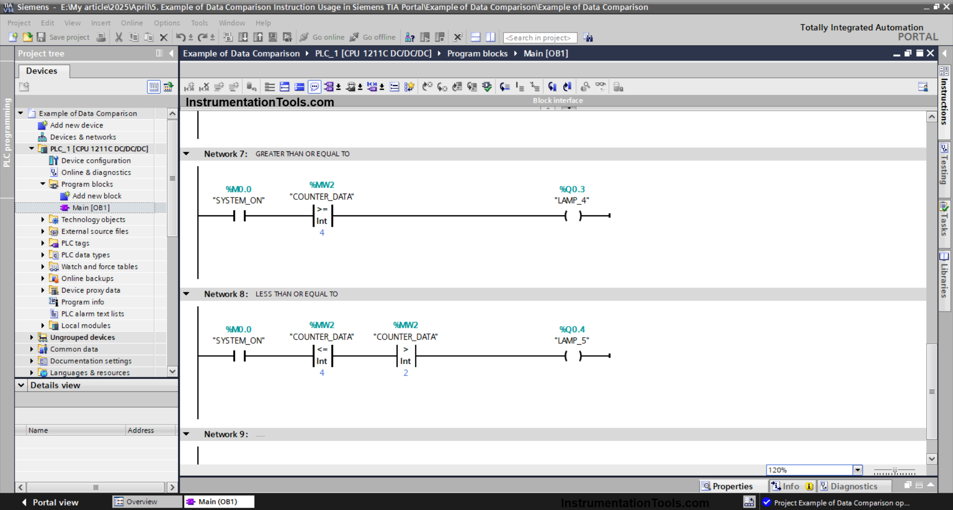 How to use compare blocks in TIA
