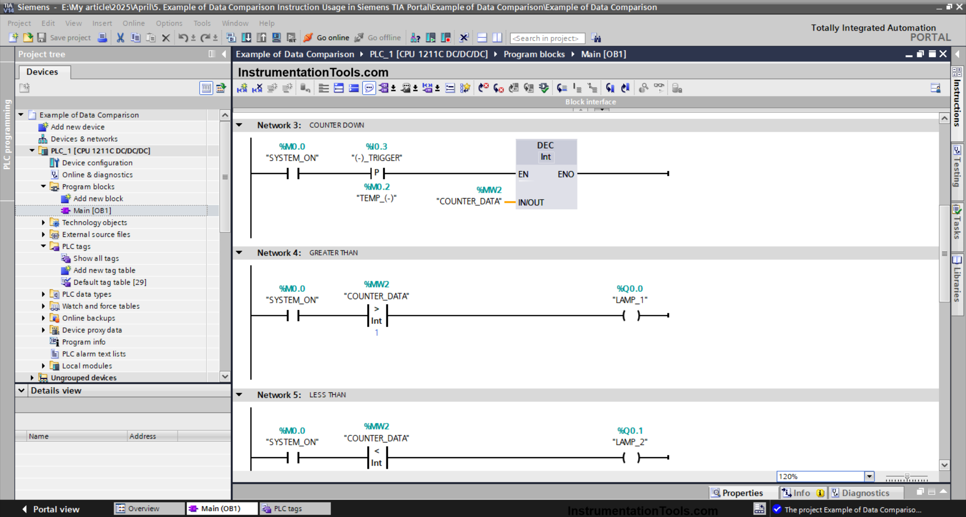 Siemens TIA Portal lamp control