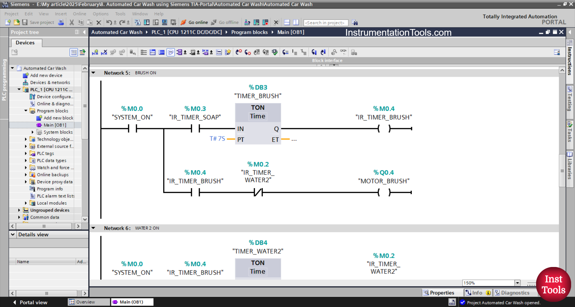 PLC Program for Car Wash Cycle Including Drying and Alarm