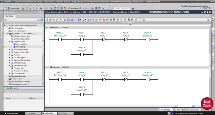 PLC Programming with Interlock Logic for Pump Operation