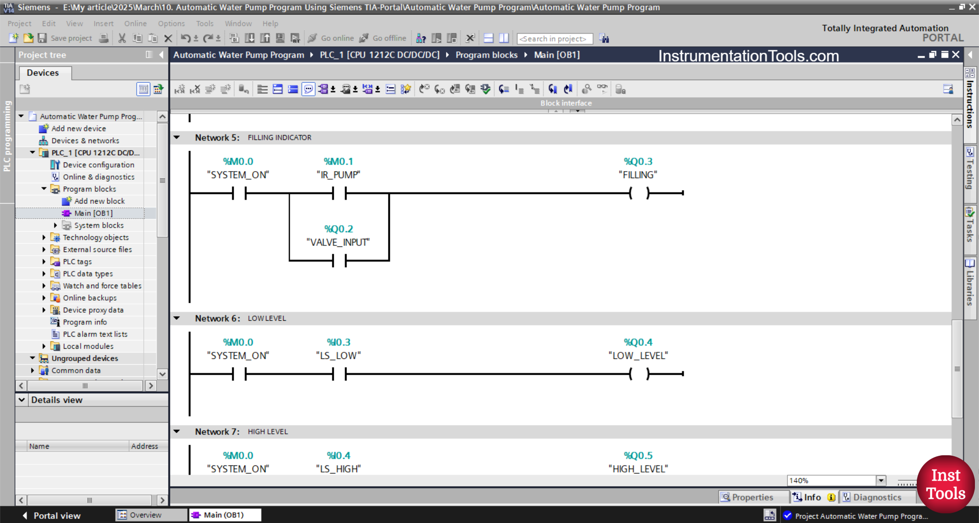 Siemens PLC Logic for Water Filling Using High Low Sensors