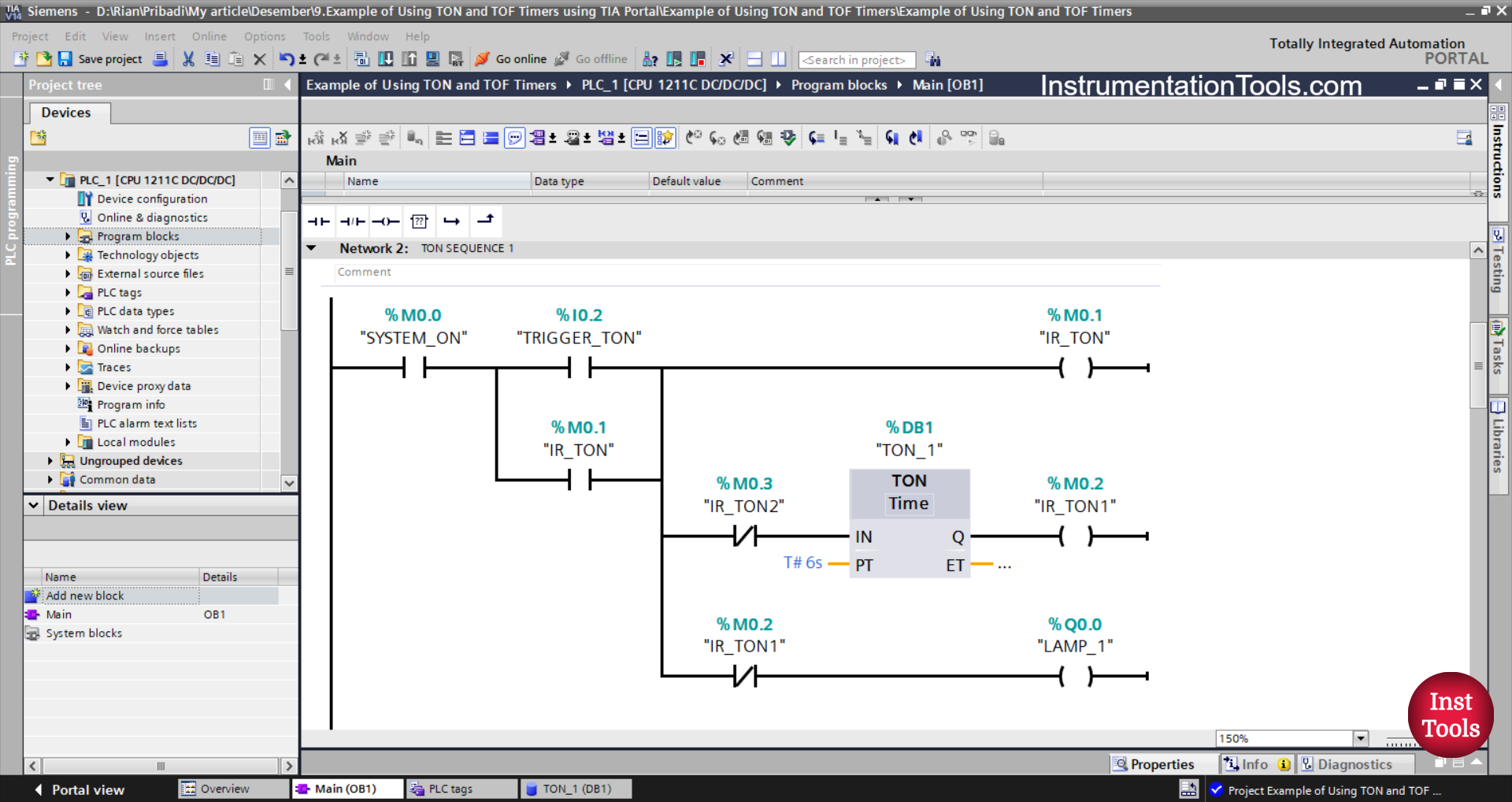 Siemens TIA Portal TON Timer Example for Beginners
