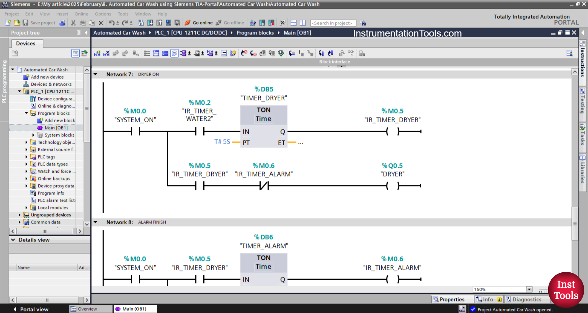 TIA Portal Ladder Logic for Car Washing and Drying System