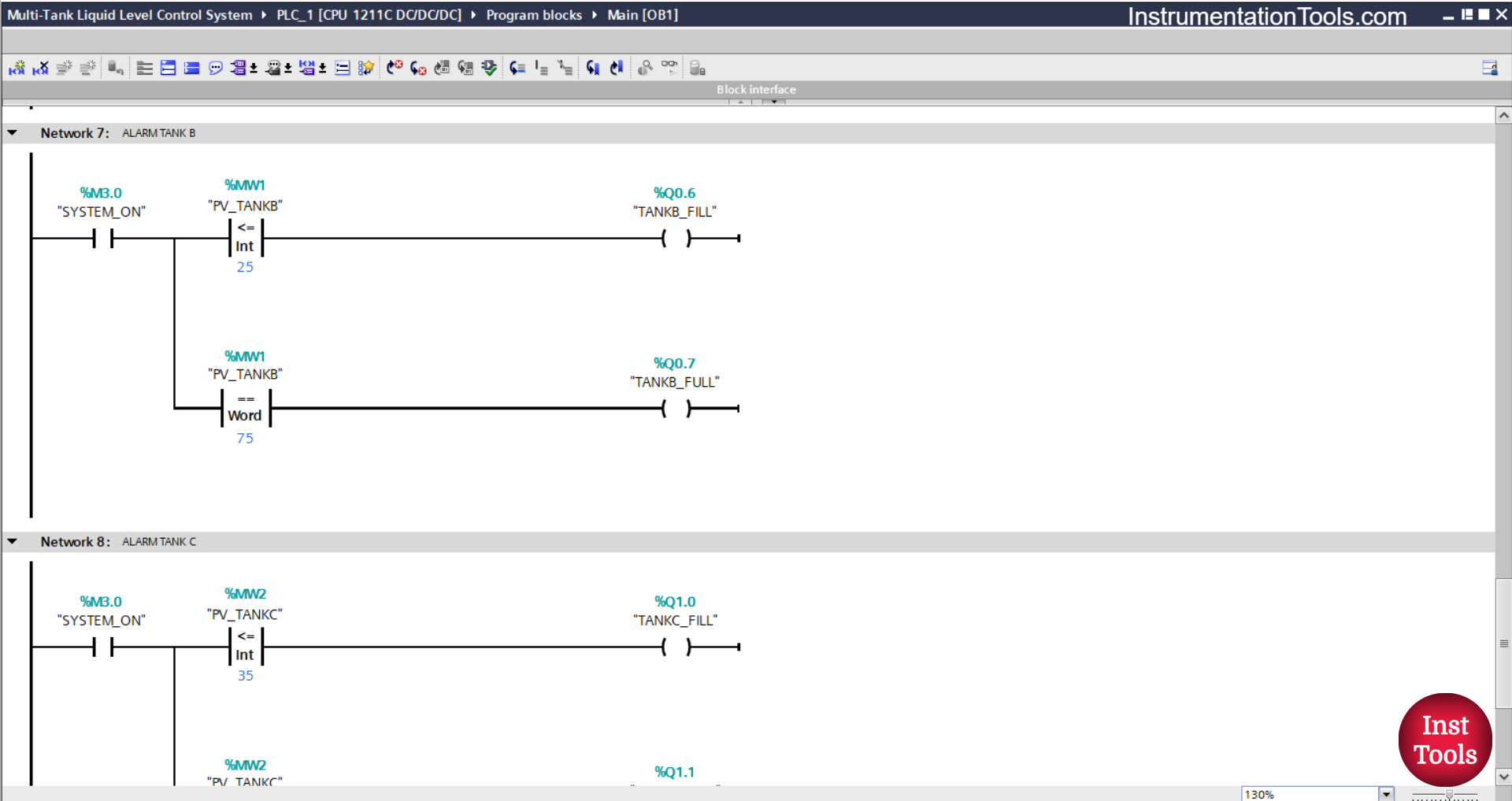 TIA Portal Simulation for Tank Alarm Logic