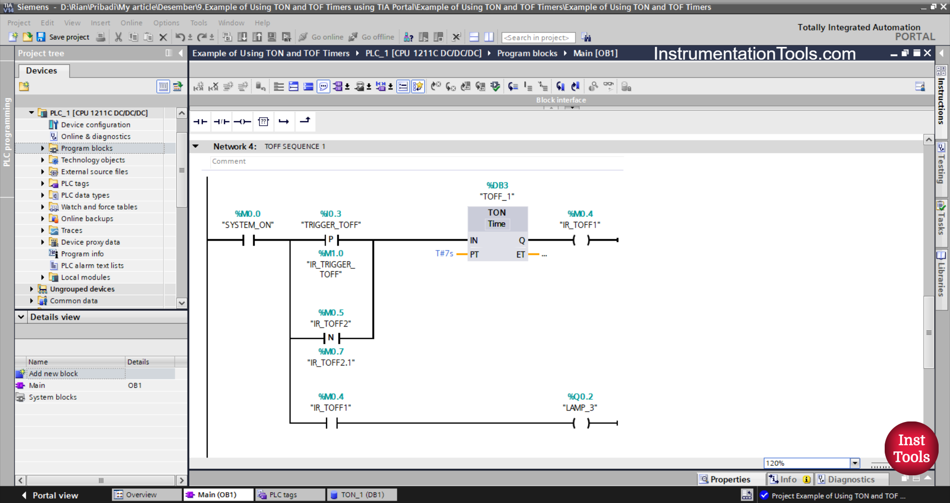 TON and TOFF Timers in Siemens TIA Portal