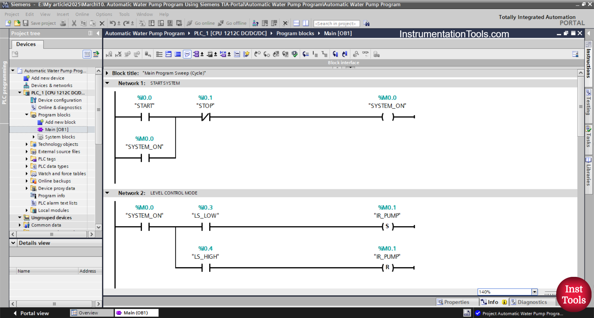 Tia Portal Program for Water Refill System
