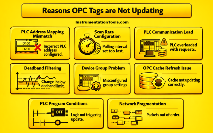 OPC server connected but not updating several tags